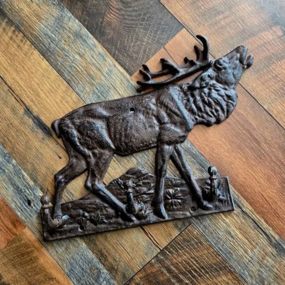 Old Cast Iron Rustic Elk Coat/Hat Rack Towel Key Hanger Wall Mount 3 Hooks